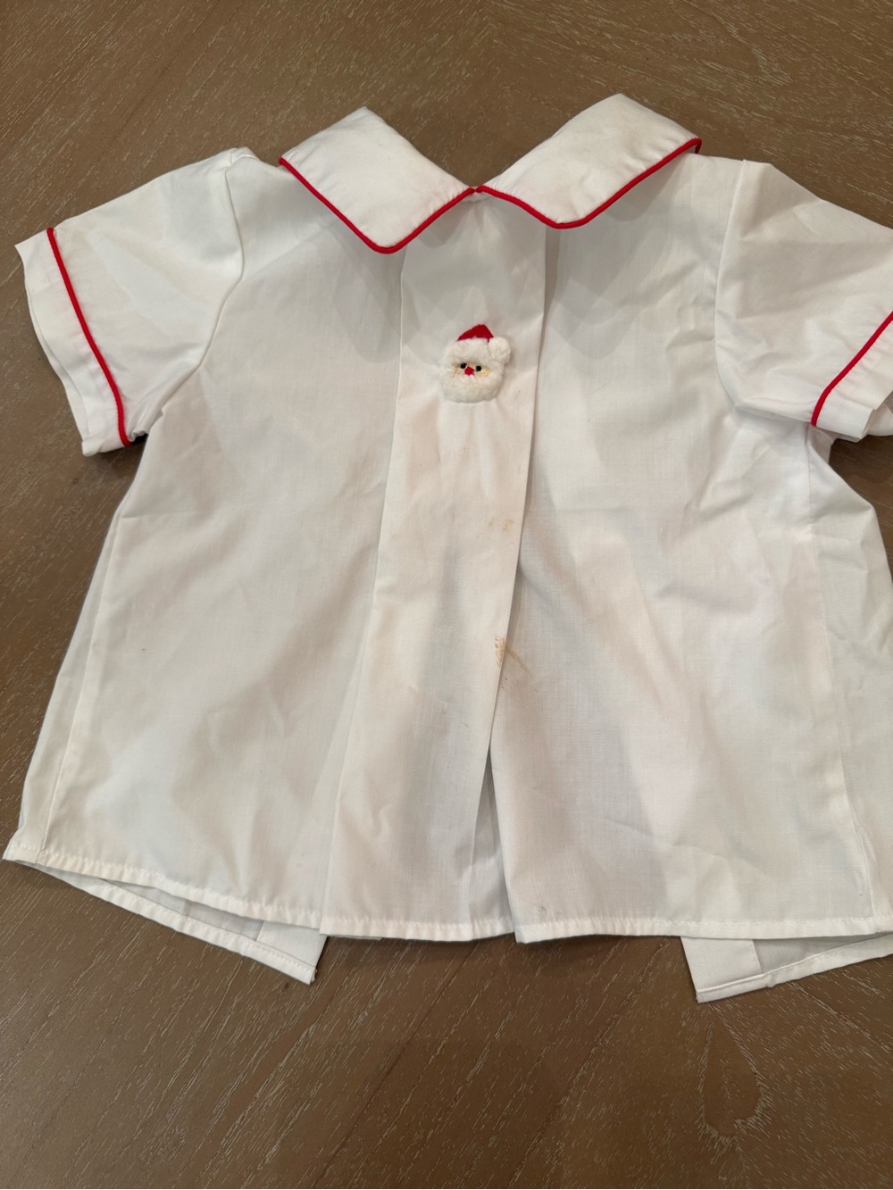 White Kids Christmas Outfit with Red Trim and Santa Detail